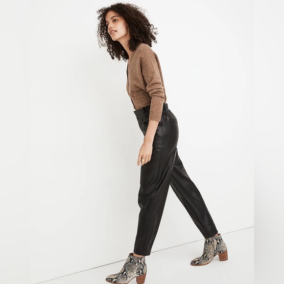 Vegan Leather Pull-On Paperbag Pants - Picture 3 of 16